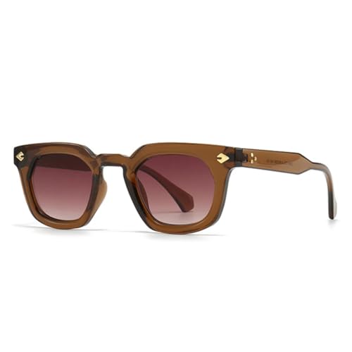 Lunettes de soleil UV400 pour hommes et femmes tendance dégradé thé avec rivets