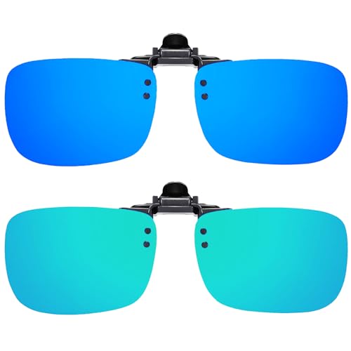 Image of Polarized Flip up Clip-on Sunglasses 2 Pack Anti-Glare UV400 Lens for Fishing Driving over Prescription Glasses