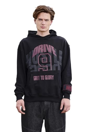 Image of SNITCH Grind Men Casual Hoodie| Oversized Fit Hooded Neck Typographic Print Full Sleeve | Breathable 100% Cotton Terry Fabric for Streetwear