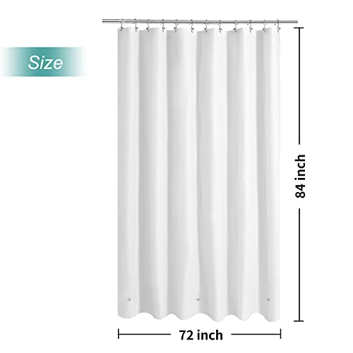 Image of Mrs Awesome Extra Long Shower Curtain Liner with 3 Magnets, Long White PEVA Plastic Shower Curtain for Bathroom Waterproof, 72 x 84, White
