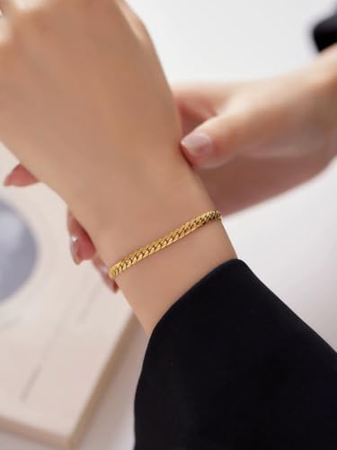 Fashionable 18K gold bracelet suitable for both men and women, flat solid mesh bracelet, luxurious accessories that never fade, Christmas gift with gift box3