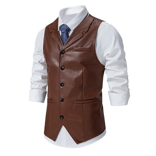 ZYXTIM Men's Classic Leather Vest Casual Western Vintage Vest Jacket Button Front V Neck Slim Fit Waistcoat Motorcycle Vests2