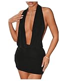 SweatyRocks Women's Backless Halter Dress Low Cut Sleeveless Bodycon Mini Dresses Rave Clubwear Black Medium