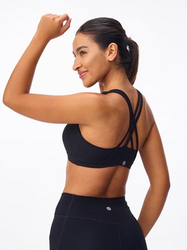 Image of Women's Strappy Sports Bras Light Compression Crop Criss Cross Back Padded Workout Yoga Bra Supportive U Neckline
