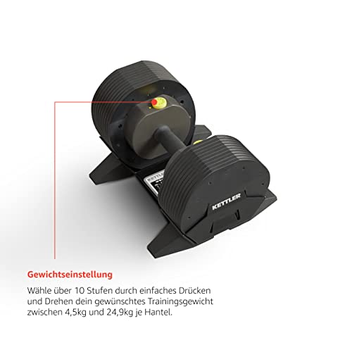 Foto von Kettler Vario Dumbbell Select 55 Variable Einzelhantel mit bis zu 24,9 Kg, Variable Gewichtseinstellung in 2,5 Kg Schritten mit 10 Scheiben für Krafttraining und Muskelaufbau