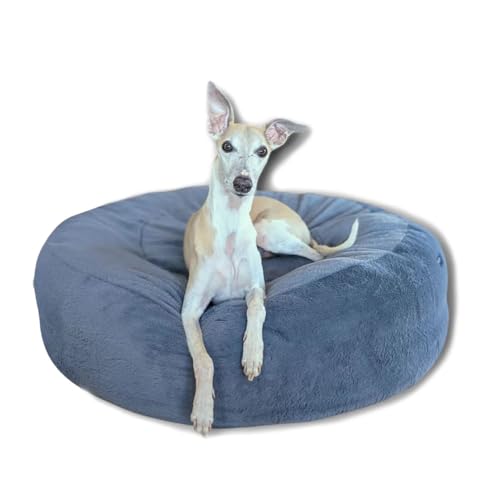EDEL&SCHNELL orthopädisches Luxus Hundebett, rund aus hochwertigem Kunstfell, Hundekissen waschbar mit extra Höhe für Whippets, Windhunde, Ridgeback Viszla und Co. (100 cm)