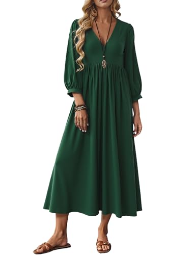 Image of Celmia Autumn Solid Loose Long Maxi Dress Cotton Caftan