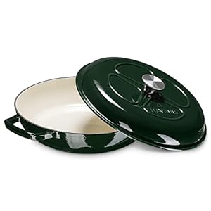 Navaris Pentola Ghisa Smaltata – Casseruola Forno Legna 3,5L – Pirofila Coperchio – Cottura Fornelli Gas Induzione – Forma Tonda Bassa Ø11,5cm Verde