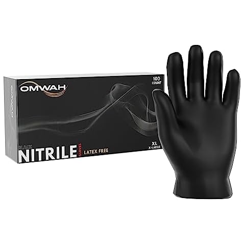 OMWAH Black Disposable Nitrile Latex-Free Non-Sterile Gloves - 5 Mil, Pack of 100 | Powder-Free, Heavy-Duty Gloves for Snug Fit, Cleaning, Kitchen, and Food Handling Cover