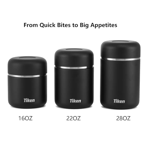 Image of Tiken Stainless Steel Vacuum Insulated Food Jar - 22oz Leakproof Container for Hot & Cold Meals, Wide Mouth Lunch Box with Bowl Lid, Dishwasher Safe, for Work, Outdoor