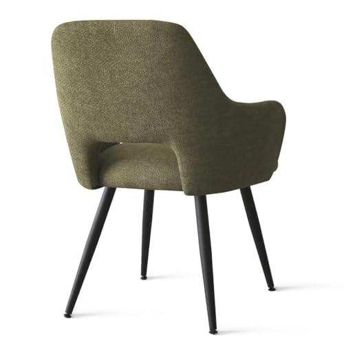Image of Finch Fox Motel Luxurious Home Collection Upholstery Fabric Arm Dining Room Chairs in Olive Green Color with Black Metal Powder Coated Legs (Set of 2)