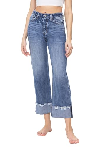 VERVET High Rise Rigid Cuffed Dad Jeans Medium Blue V3428