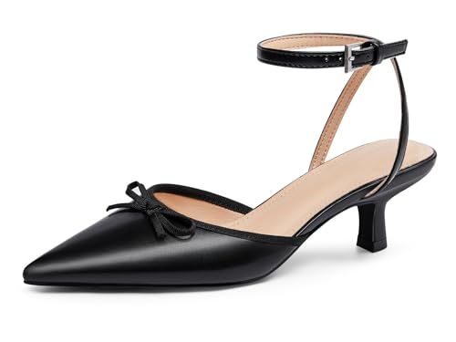 Image of Coutgo Satin Kitten Low Heels with Bow Closed Pointed Toe Short Pumps Dress Wedding Party Shoes