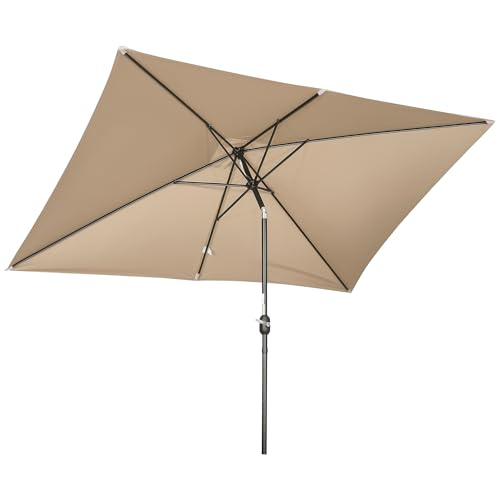 Outsunny Parasol de jardin Parasol droit inclinable rectangulaire aluminium polyester haute densité 3 x 2 m Kaki