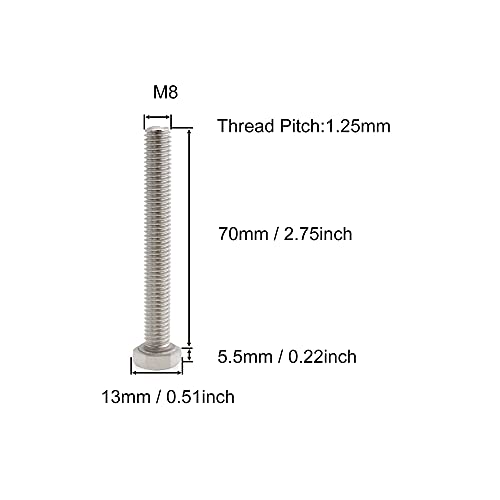 VictorsHome M8 Hex Bolts Screws, M8-1.25 x 70mm 304 Stainless Steel Fully Threaded Hex Head Bolt 5pcs, M8x70mm - Image 2