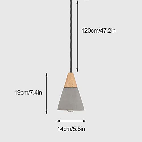 Lampe Suspendue en Ciment E27 Macaron Rouge et Bois Massif - 5