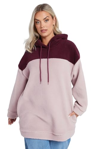 Image of Yours Curve Colour Block Teddy Fleece Hoodie - Women's - Plus Size Curve Pink