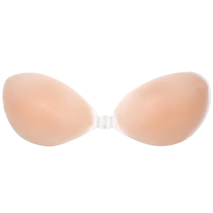Women's Silicone Heavily Padded Wire Free Push Up Bra Beige,Reusable Strapless Adhesive Non Wired Invisible Sticky Bra for Backless & Off Shoulder Dress,Silicone Bra for Women's&Girls