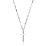 Cross Necklace for Men Figaro Chain Stainless Steel Plain Polished Cross Pendant Necklace Simple Faith Jewelry Gift for Boys Women 18'