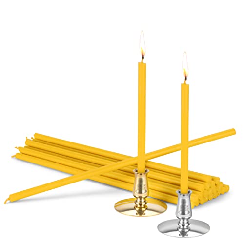 NKlaus - Set 2 Candle Holders + 200g Altar Candles Yellow L 25cm Premium Paraffin Wax 40051, Gold,silver,yellow