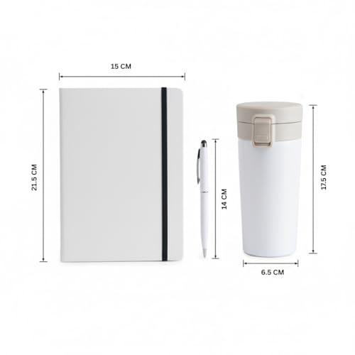 Image of Personalised 3 in 1 Corporate Gift Set which Includes Diary, Metal Pen & Coffee Tumbler. Gift Set for, Employee of The Month, Corporate Gift for Clients,Diwali Gifts(White)