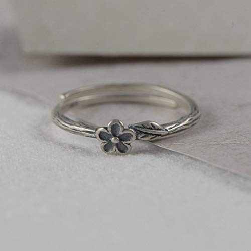 Bague réglable en argent S925 anti-doigts gonflés style fleuron mode - 2