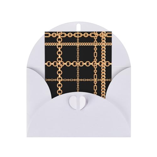 金色チェーン ブラックチェック メッセージレターカード 封筒付きクリスマスバースデーカード White