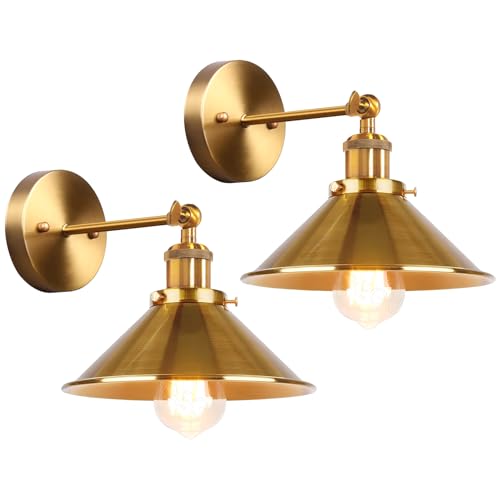 iDEGU Lot de 2 Applique Murale Industrielle Lampe de Plafond de Style Edison Métal Plafonnier Rétro avec Rotation à 180 Degrés - 22CM, Noir (Laiton)