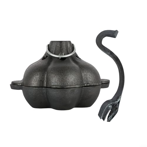 FACAIIO Sartén de hierro fundido con mango para frutas secas y castañas de ajo asado, color negro