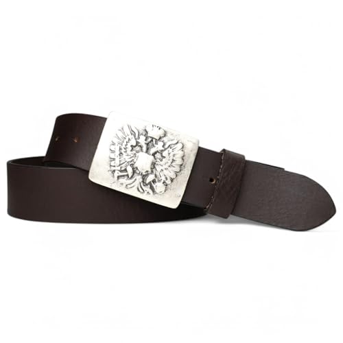 FRONHOFER Trachtengürtel Herren Echtleder 4 cm mit österreichischem Doppeladler Altsilber Schnalle 5 x 7 cm Druckknopf zum Wechsel für Lederhose und Jeans