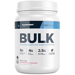 Transparent Labs Bulk Pre Workout Powder - Naturally Sweetened Preworkout for Men & Women, Pre Work Out for Muscle Building & Strength w/Beta Alanine & BetaPure - 30 Servings, Strawberry Lemonade