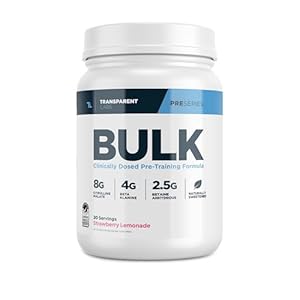 Transparent Labs Bulk Pre Workout Powder – Naturally Sweetened Advanced Pre-Workout Formula for Muscle Building and Strength – 30 Servings, Strawberry Lemonade