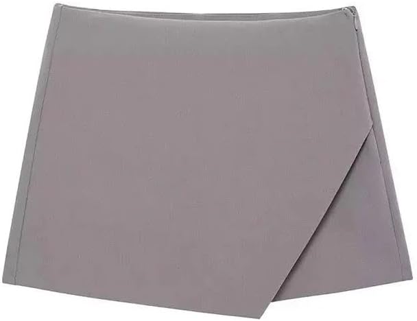 High Waist Asymmetrical Hem Skort, Solid Skirt Shorts with Side Zipper for Slim Look