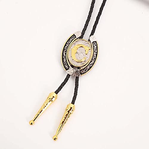 Bolo cravate homme en cuir avec pendentif sculpté vintage doré