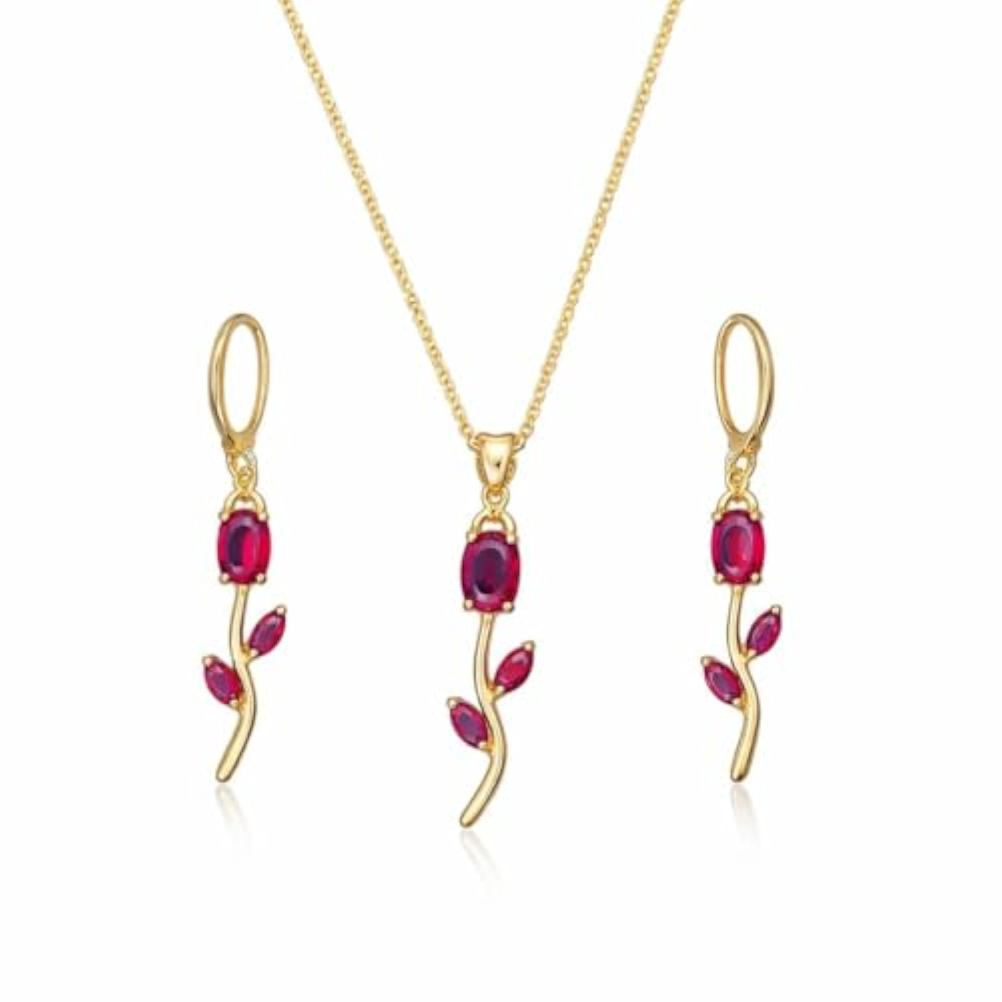 Women's Gold Plated Tulip Design Necklace, Crystal Pendant