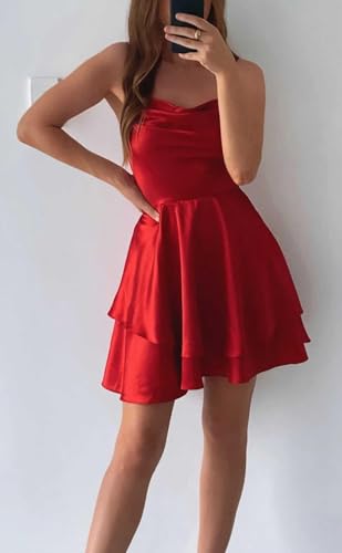 Cowl Neck Satin Homecoming Dresses for Teens 2025 Spaghetti Straps Short Prom Formal Party Mini Dresses2