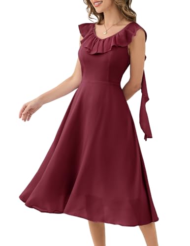 Image of HomRain Chiffon Casual Beach Dresses for Women 2025 Summer Sleeveless, Cocktail Ruffle Wedding Guest Midi Dress for Church