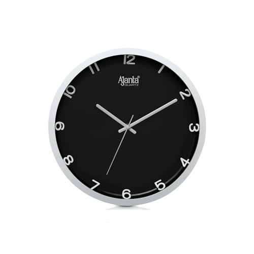 Image of Ajanta 2287 Wall Clock (12.2 Inch / 310mm) - Silent Sweep Non-Ticking Movement - Sleek Black Home Decor Clock for Office, Living Room, Bedroom, Kitchen