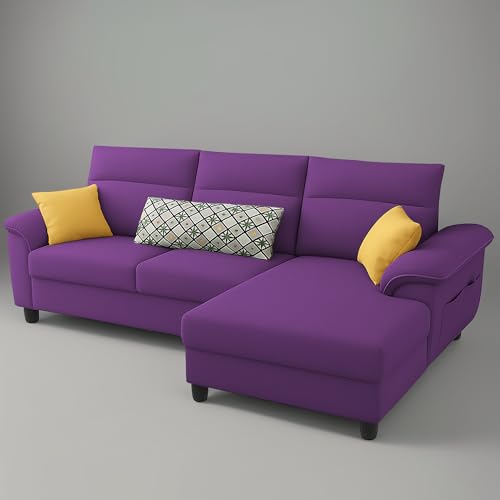 Image of Casaliving Seams RHS 4 Seater L Shape Sofa for Living Room (Purple Fabric) Premium Fabric Sofa