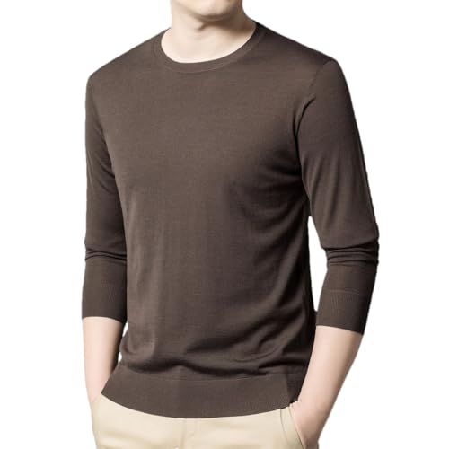Men's Knit Crewneck Sweaters, Wool Thin Long Sleeve Solid Pullovers