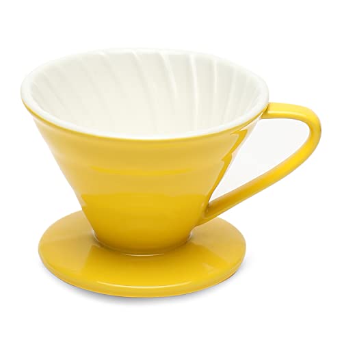 Image of THE BARISTA CUP Ceramic V60 Coffee Dripper Cup /Funnel | Size 02 (3-4 Cups) | Pourover Coffee | Use With Conical Filter Papers | Slow Manual Brew | Strong Smooth Flavour (Yellow)