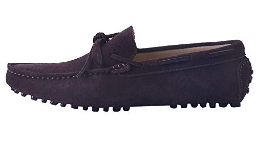 Santimon Men's Suede Leather Driving Walking Moccasins Loafer Lace Shoes2