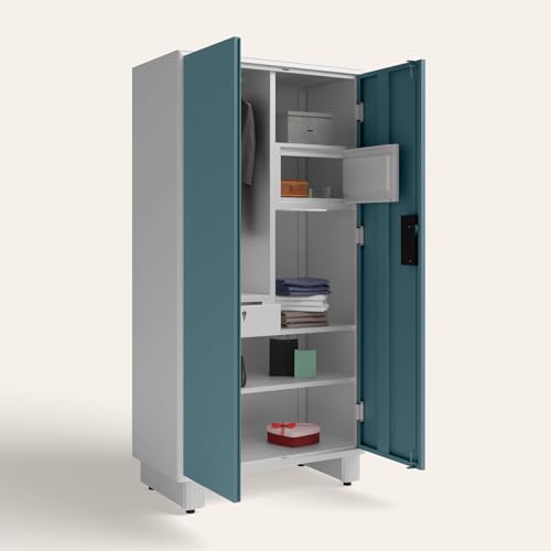 Image of Interio by Godrej Wardrobe H1 2-Door Steel Almirah (Blue Haze), 1-Year Warranty, 1 Drawer, 1 Locker