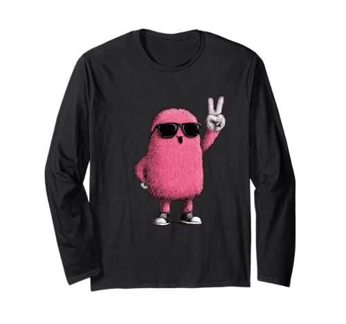 Funny Furry Pink Monster Peace Pose Long Sleeve T-Shirt