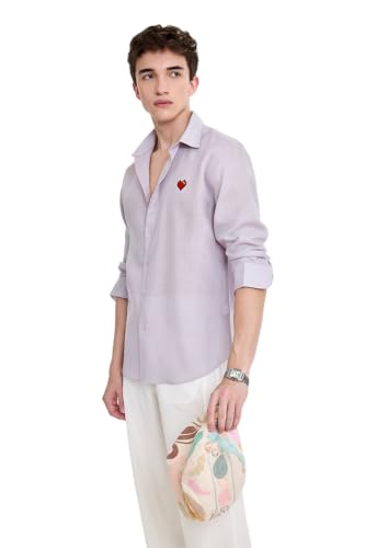Image of SNITCH Men Casual Shirt | Regular Fit Full Sleeve Point Collar Solid Design with Embroidered Heart | 100% Lyocell & Breathable Fabric for Smart Casual Wear