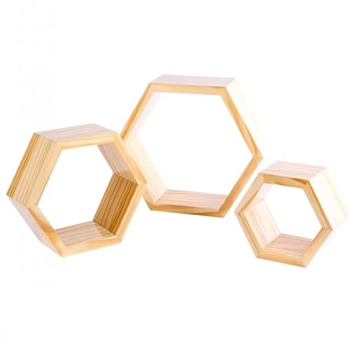YokiMa Estantes flotantes hexagonales de Madera para estantes flotantes de Pared, Juego de 3 estantes de Panal, estantes Decorativos de Pared para Dormitorio, guardería y Cocina