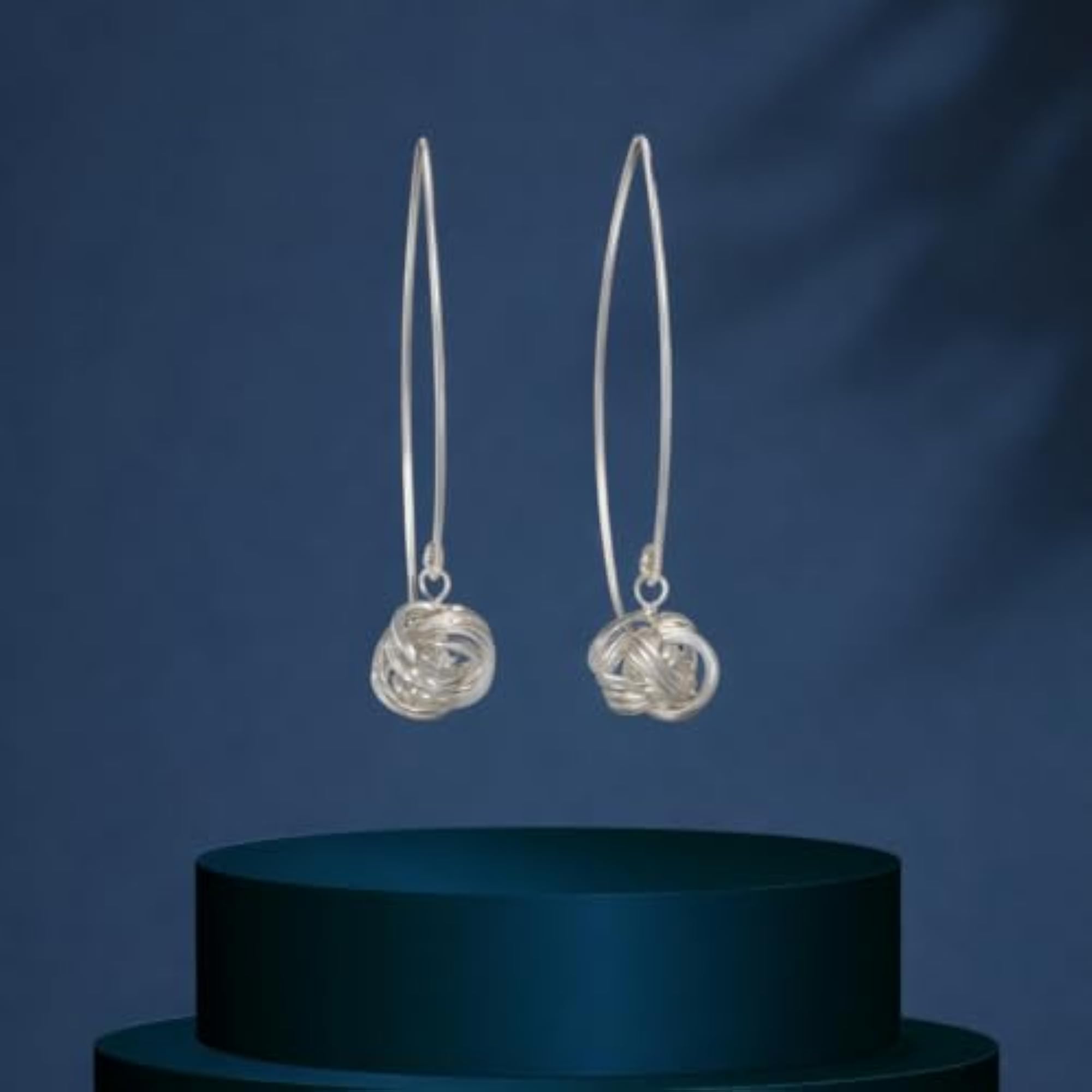 Women's Silver Orbit Knot Drop Earrings