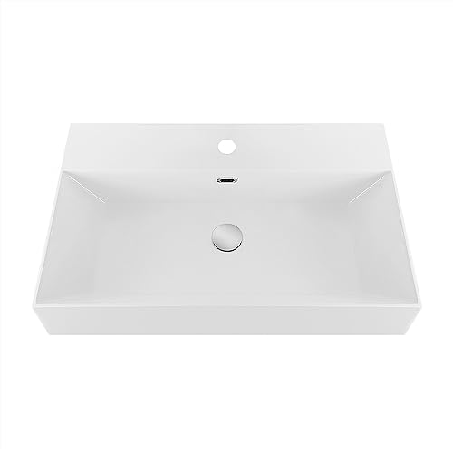 Lavabo Bagno Sospeso 60 Cm In Resina Bianco Lucido, Installazione Sospesa O D’Appoggio, Antigraffio E Anti-Ingiallimento - 2