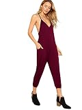 DIDK Women's V Neck Spaghetti Strap Harem Leg Cami Jumpsuit Burgundy Medium
