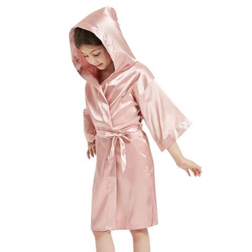 Bata de baño de satén de seda con capucha para niños y niñas, bata de dormir para niños y niñas, caqui, 10-12 años